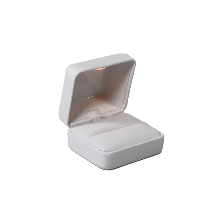 White Leatherette Lighted Ring Box
